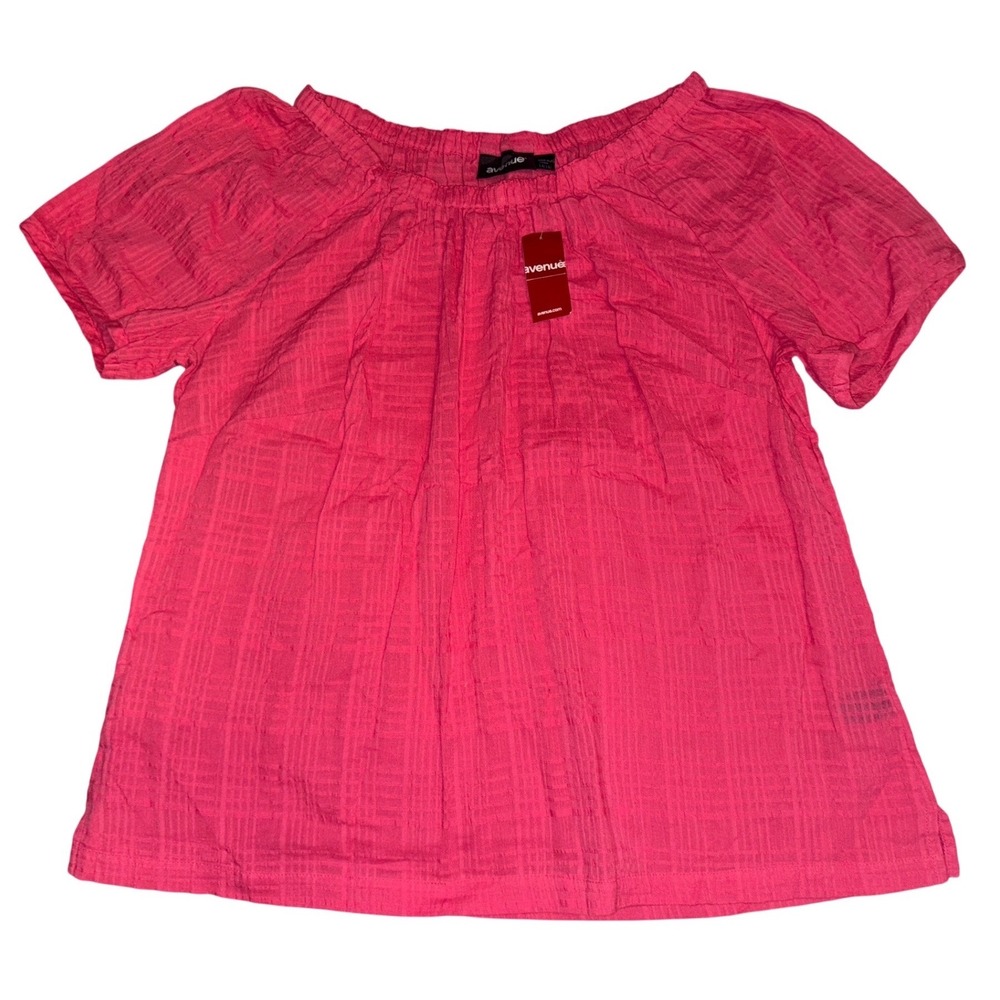 NEW Avenue  Plus Size Womens Pink Short Sleeve Peasant Blouse Top Size‎ 14 16
